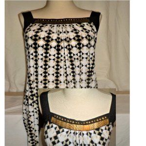 Sheath dress with gold-tone metal decorated neckline